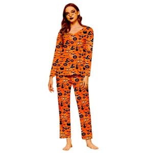 Ekouaer Halloween Pumpkin & Trick or Treat Print Pajama Set NEW with Tags